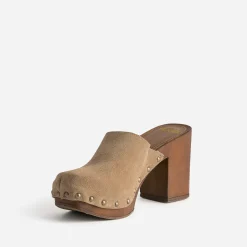 Texto Mules/Tongs|Sandales^Mule-sabot cuir velours BEIGE