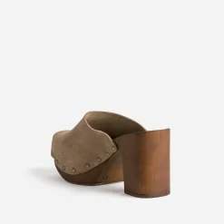 Texto Mules/Tongs|Sandales^Mule-sabot cuir velours BEIGE