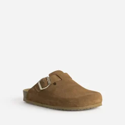 Texto Mules/Tongs|Sandales^Mule-sabot cuir velours COGNAC