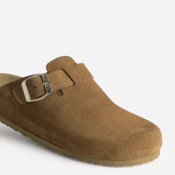 Texto Mules/Tongs|Sandales^Mule-sabot cuir velours COGNAC
