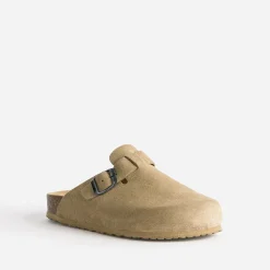 Texto Mules/Tongs|Sandales^Mule-sabot en cuir velours BEIGE