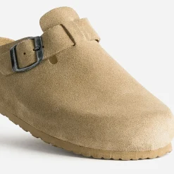 Texto Mules/Tongs|Sandales^Mule-sabot en cuir velours BEIGE