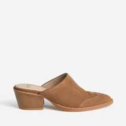 Texto Mules/Tongs|Sandales^Mule-santiag marron cuir velours TAUPE