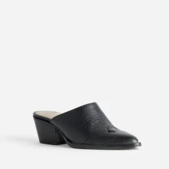 Texto Mules/Tongs|Sandales^Mule-santiag e cuir NOIR