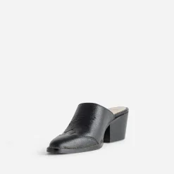 Texto Mules/Tongs|Sandales^Mule-santiag e cuir NOIR