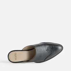 Texto Mules/Tongs|Sandales^Mule-santiag e cuir NOIR