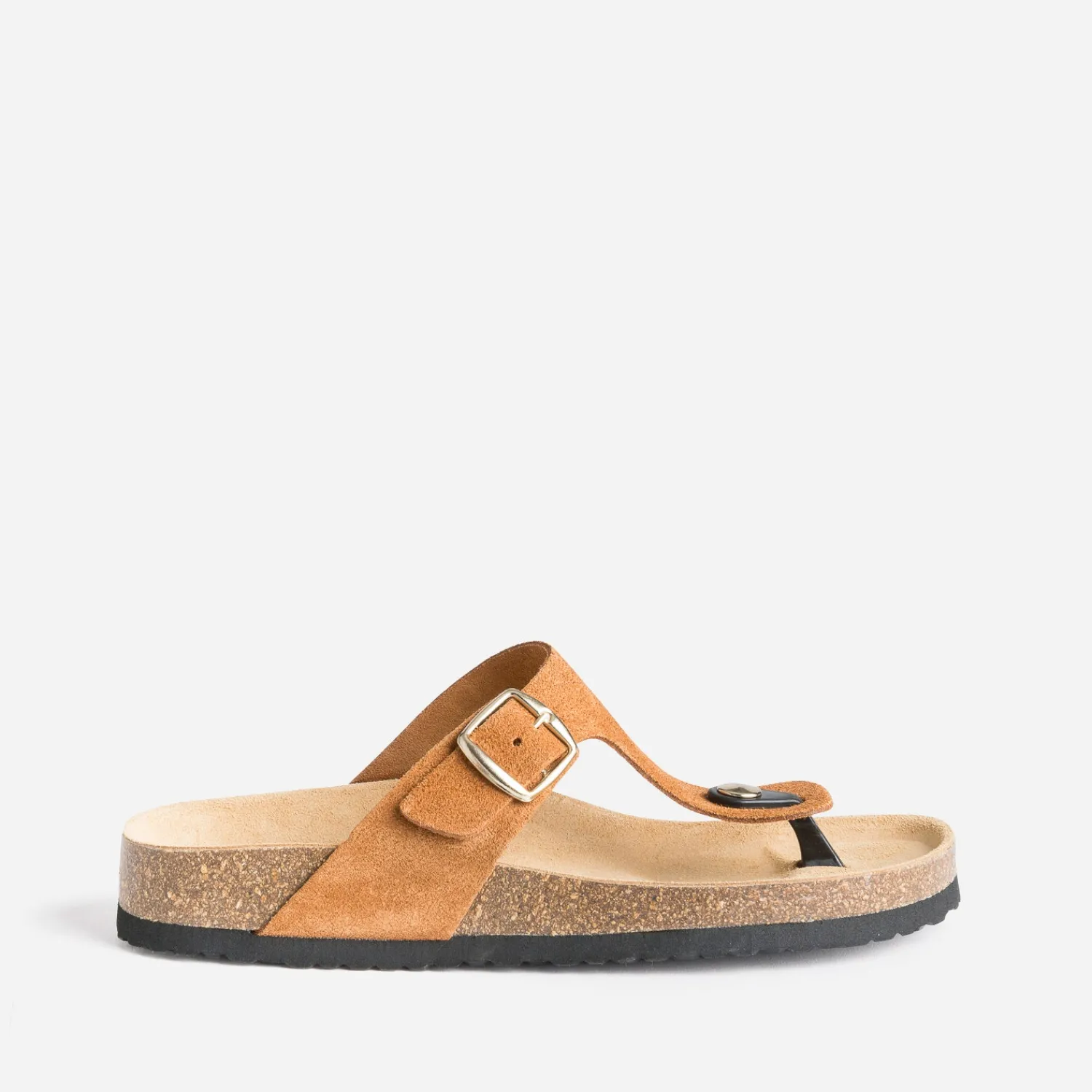Eram Mules/Tongs^Mule-tong anatomique foncé en cuir velours éco-conçu CAMEL