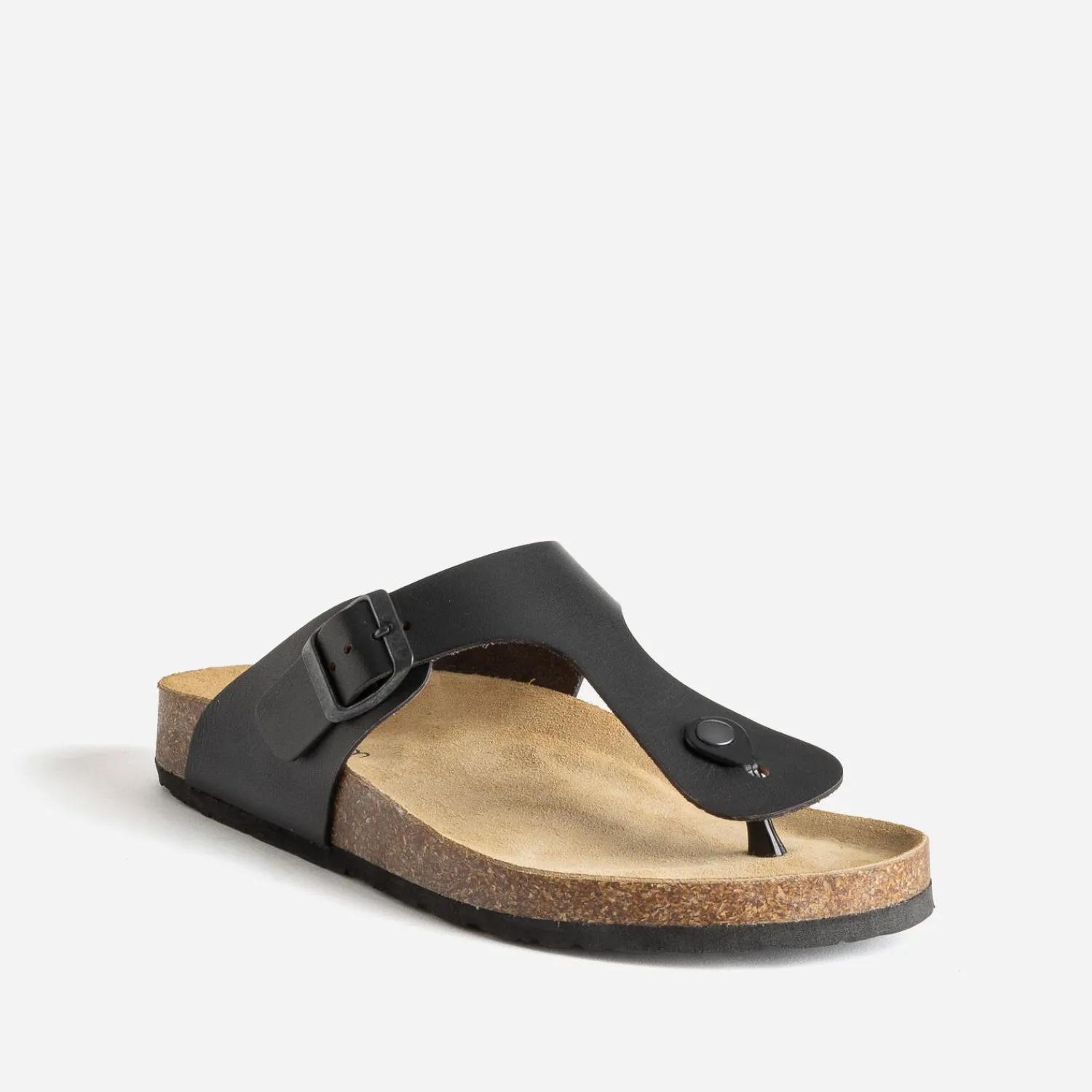 Eram Nu-Pieds/Sandales^Mule-tong anatomique e en cuir NOIR