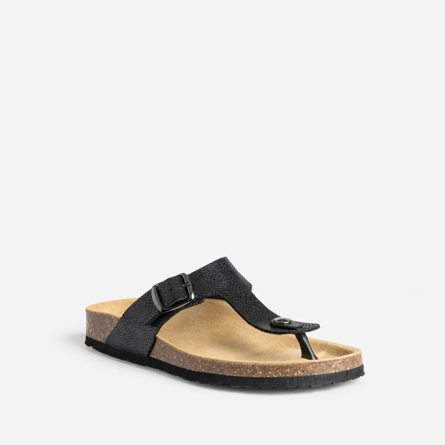 Eram Mules/Tongs^Mule-tong anatomique noire cuir éco-conçu GRIS