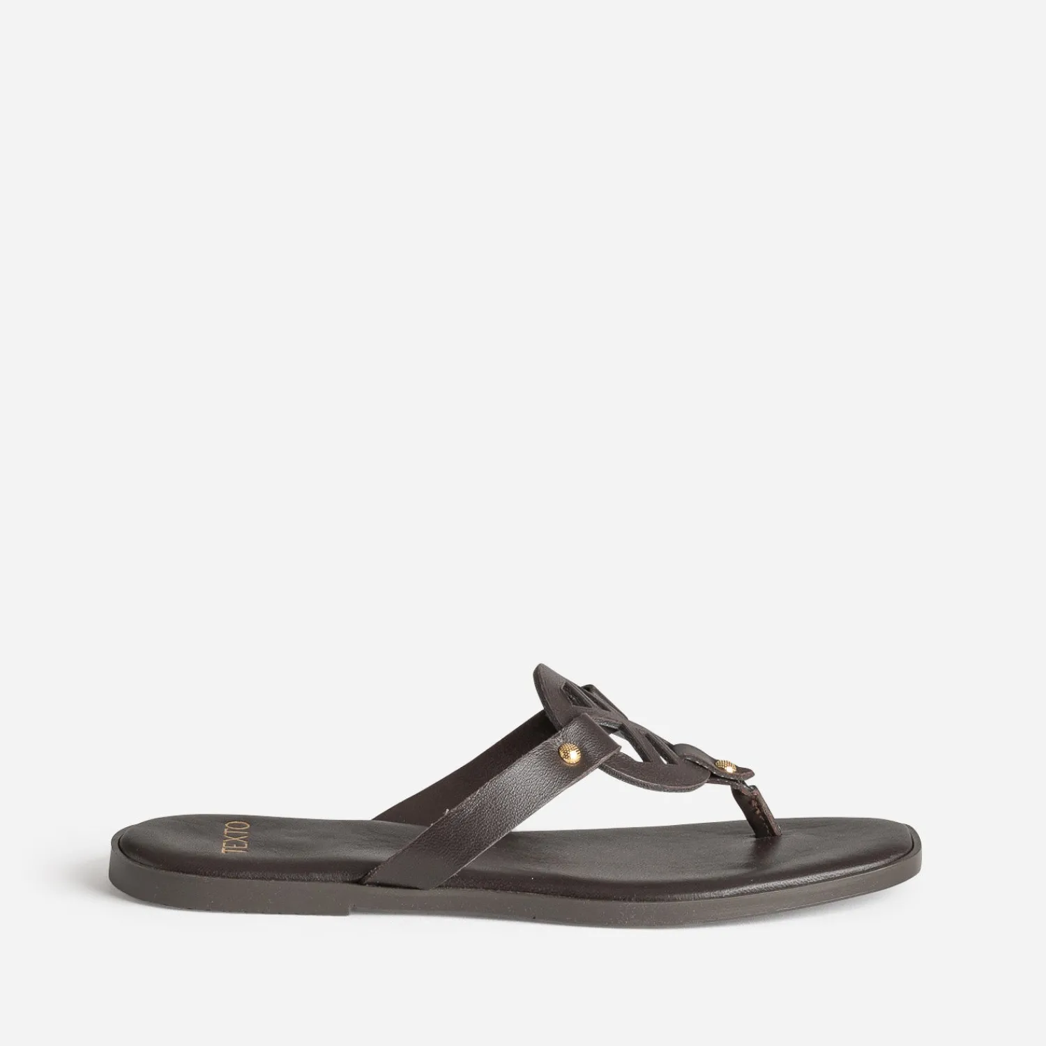 Texto Mules/Tongs^Mule-tong cuir MARRON