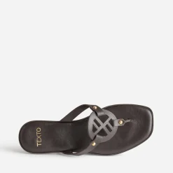 Texto Mules/Tongs^Mule-tong cuir MARRON