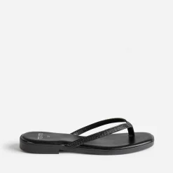 Texto Mules/Tongs^Mule-tong e brides strassées NOIR