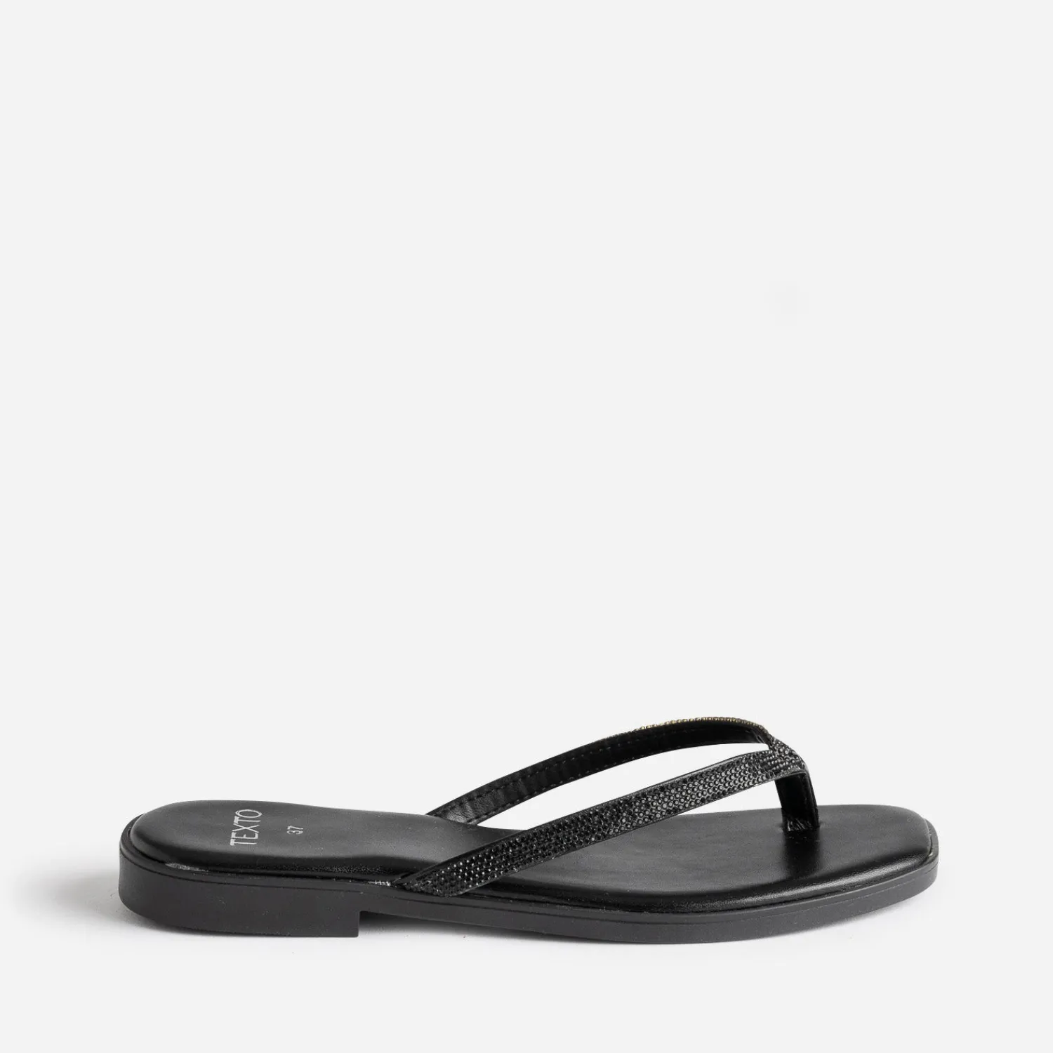 Texto Mules/Tongs^Mule-tong e brides strassées NOIR