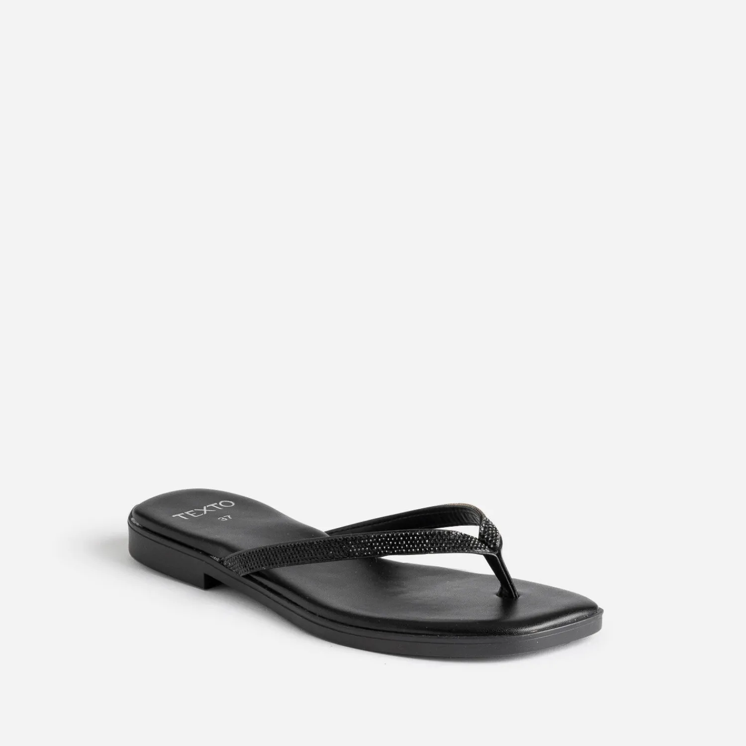 Texto Mules/Tongs^Mule-tong e brides strassées NOIR