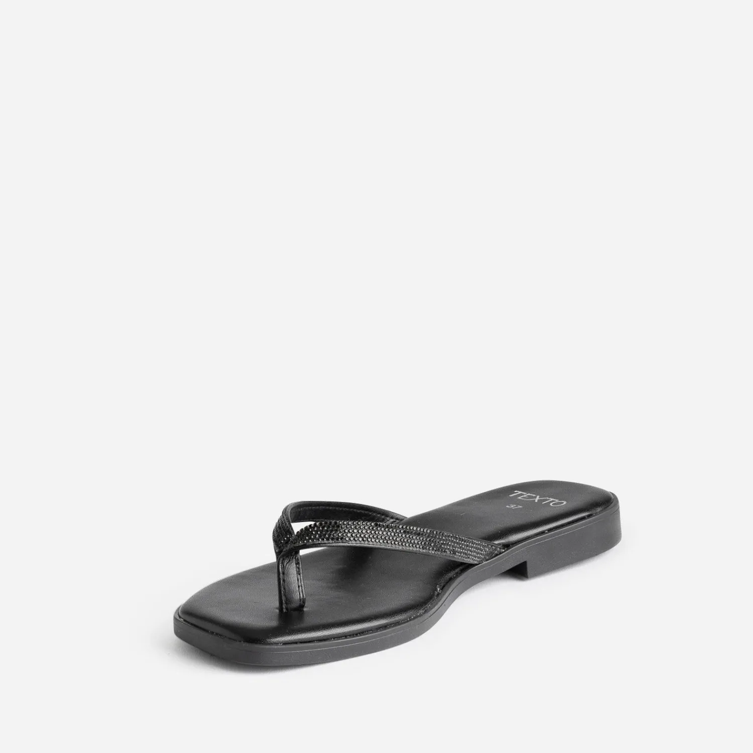 Texto Mules/Tongs^Mule-tong e brides strassées NOIR