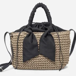 Eram Sacs Cabas^Panier foncé tressé à anses noires BEIGE