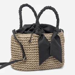 Eram Sacs Cabas^Panier foncé tressé à anses noires BEIGE