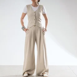 Texto Pantalons & Jeans^Pantalon de tailleur rayures tennis BEIGE