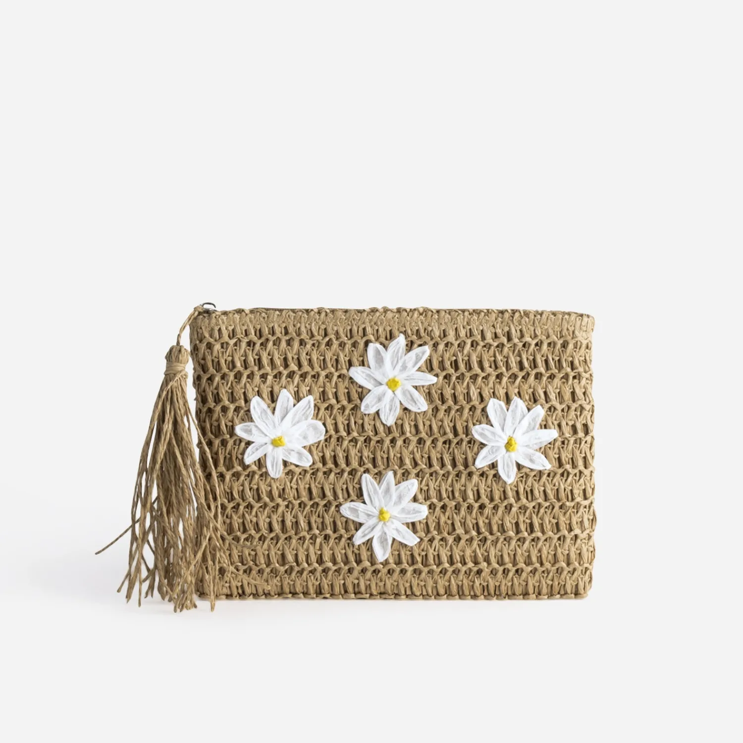Eram Petite Maroquinerie^Pochette paille papier détails fleurs BEIGE