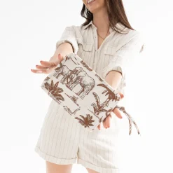 Texto Petite Maroquinerie^Pochette camel jacquard à motif éléphants BEIGE
