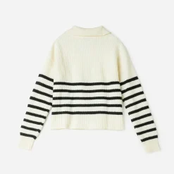 Texto Pulls^Pull marinière écru tricot à col camionneur BLANC