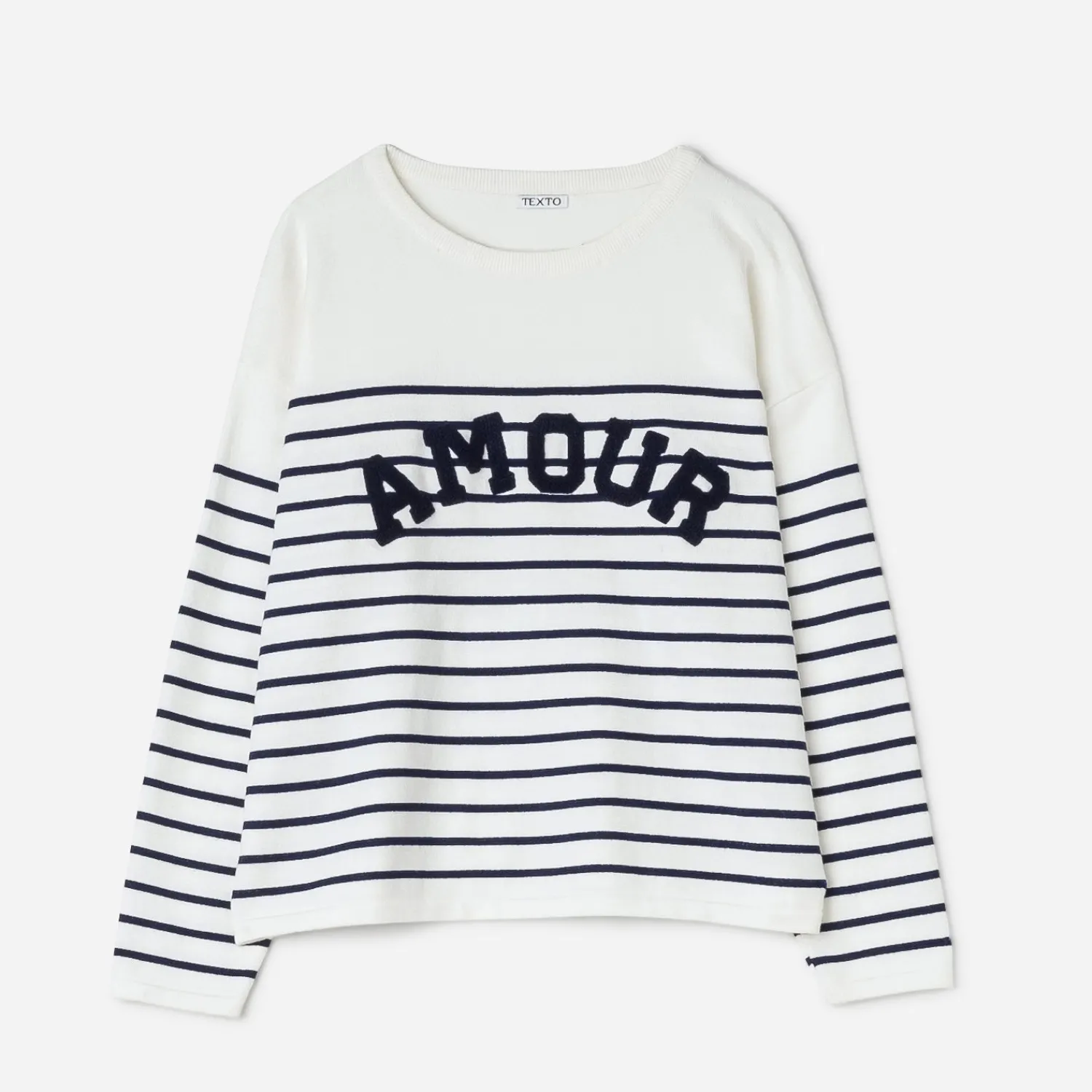 Texto Pulls^Pull marinière message bouclette BLANC