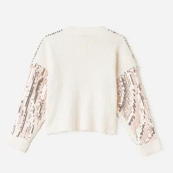 Texto Pulls^Pull écru brodé sequins rose cuivré ECRU