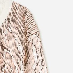 Texto Pulls^Pull écru brodé sequins rose cuivré ECRU