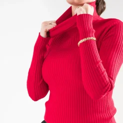 Texto Pulls^Pull côtelé à col roulé ROUGE