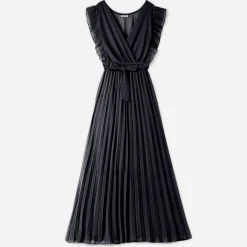 Texto Robes^Robe longue e plissée NOIR