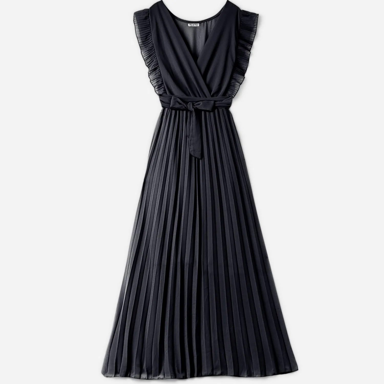 Texto Robes^Robe longue e plissée NOIR