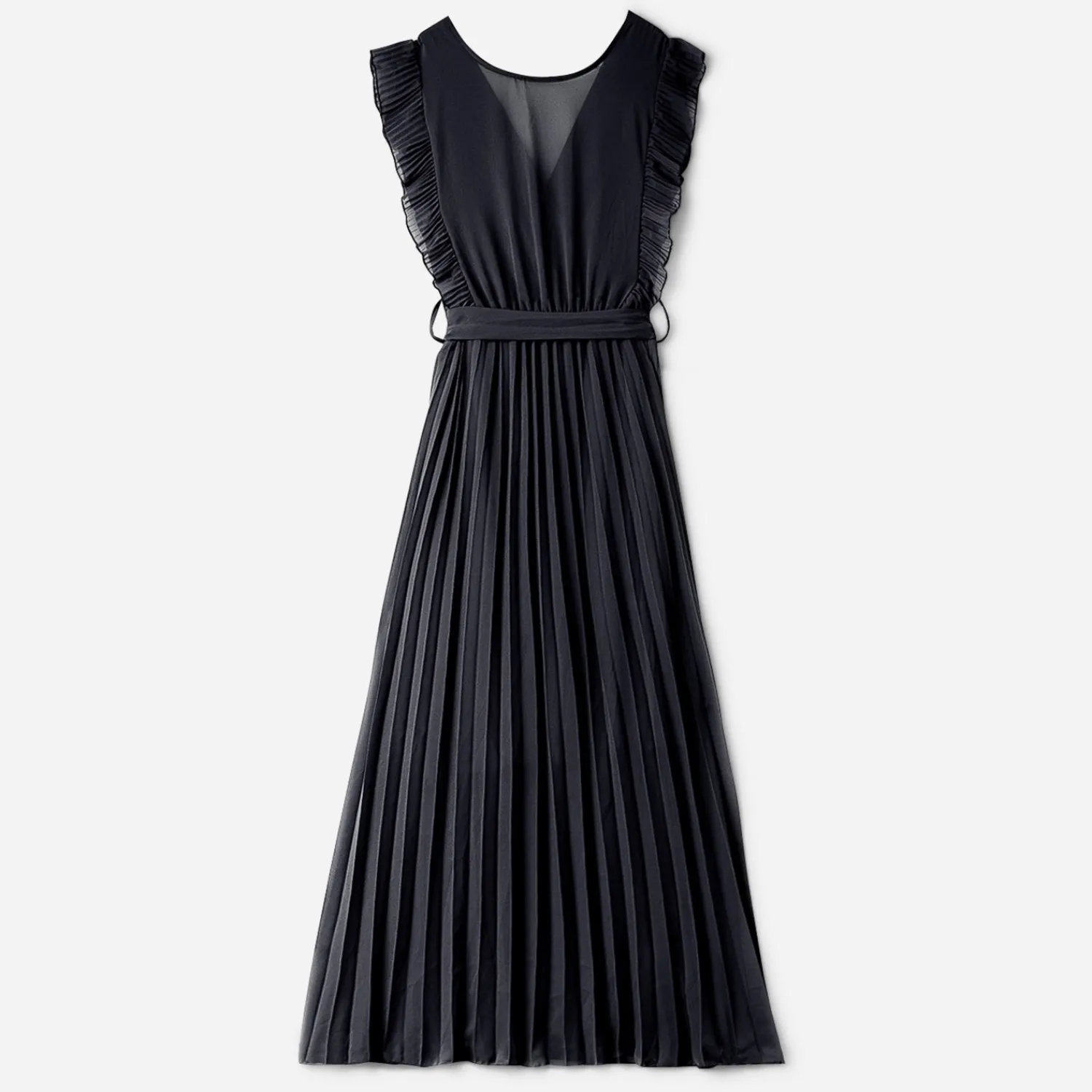 Texto Robes^Robe longue e plissée NOIR