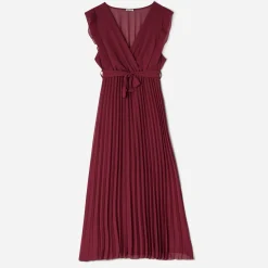 Texto Robes^Robe longue rouge foncé plissée BORDEAUX