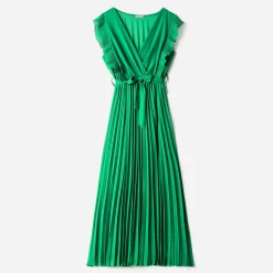 Texto Robes^Robe longue e plissée VERT