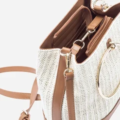Eram Sacs À Main^Sac à main bi matière camel et effet tressé BEIGE