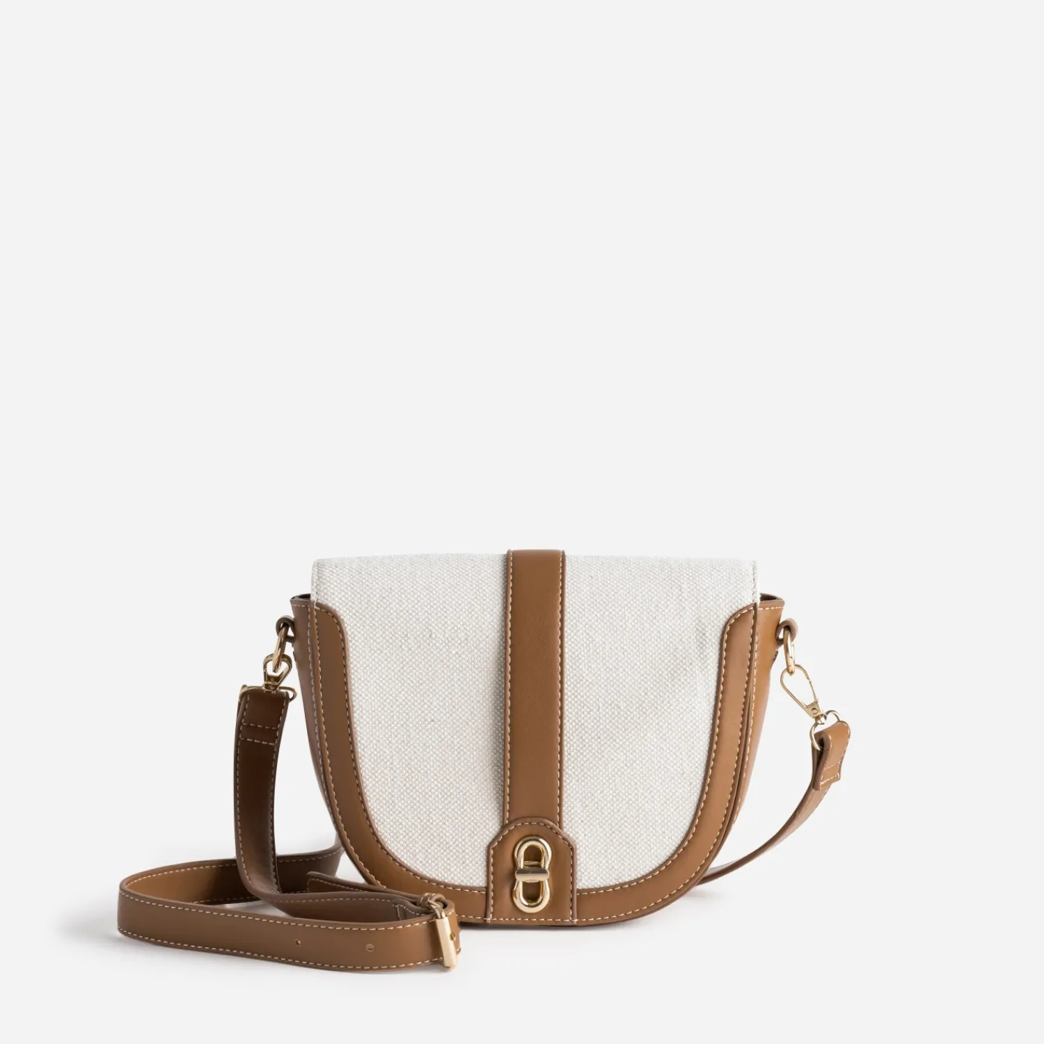 Eram Sacs À Main^Sac à main bi-matière cognac et textile BEIGE
