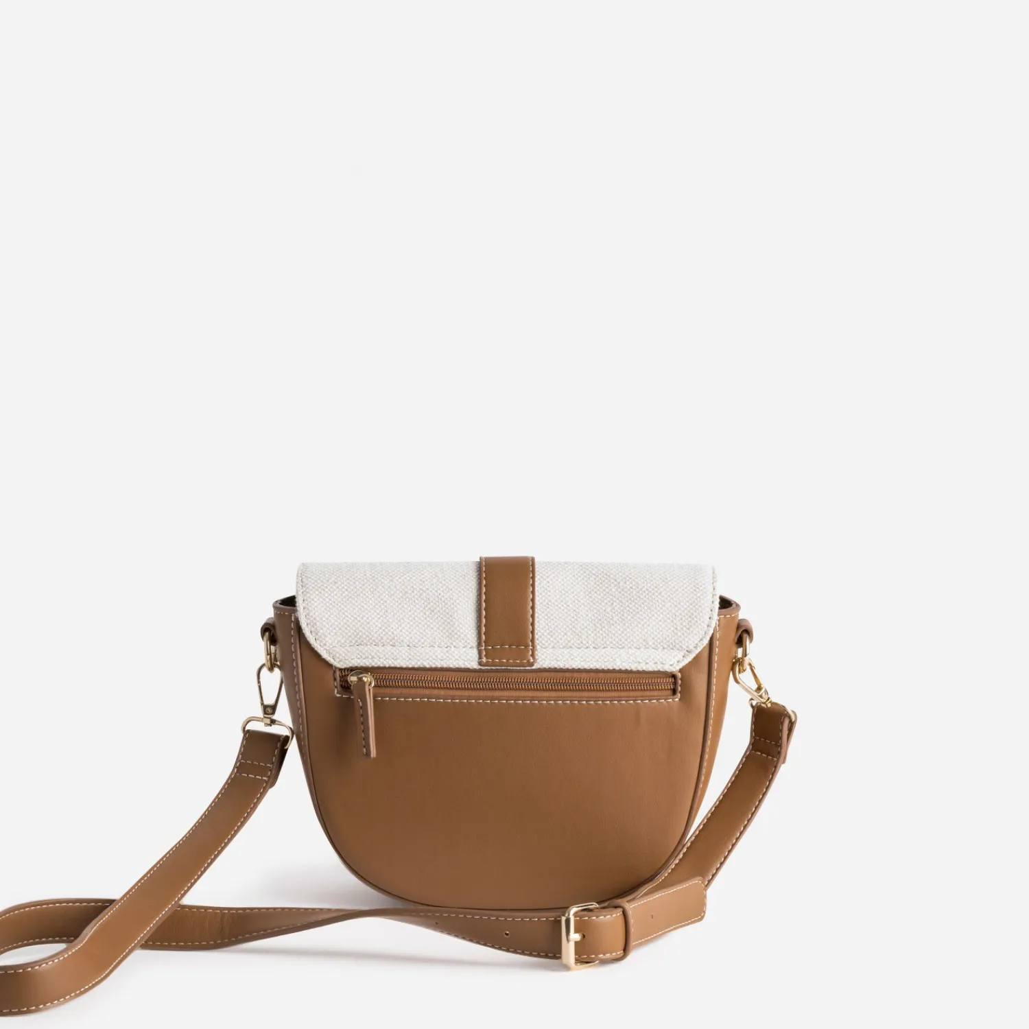 Eram Sacs À Main^Sac à main bi-matière cognac et textile BEIGE