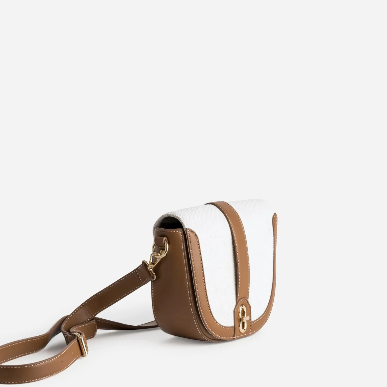 Eram Sacs À Main^Sac à main bi-matière cognac et textile BEIGE