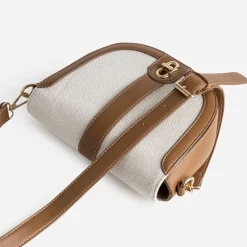 Eram Sacs À Main^Sac à main bi-matière cognac et textile BEIGE