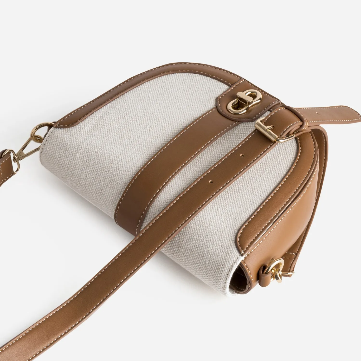 Eram Sacs À Main^Sac à main bi-matière cognac et textile BEIGE