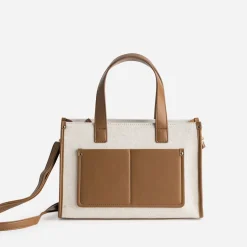 Eram Sacs À Main^Sac à main bi-matière cognac et BEIGE