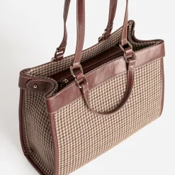 Eram Sacs À Main^Sac à main à motif pied-de-poule COGNAC