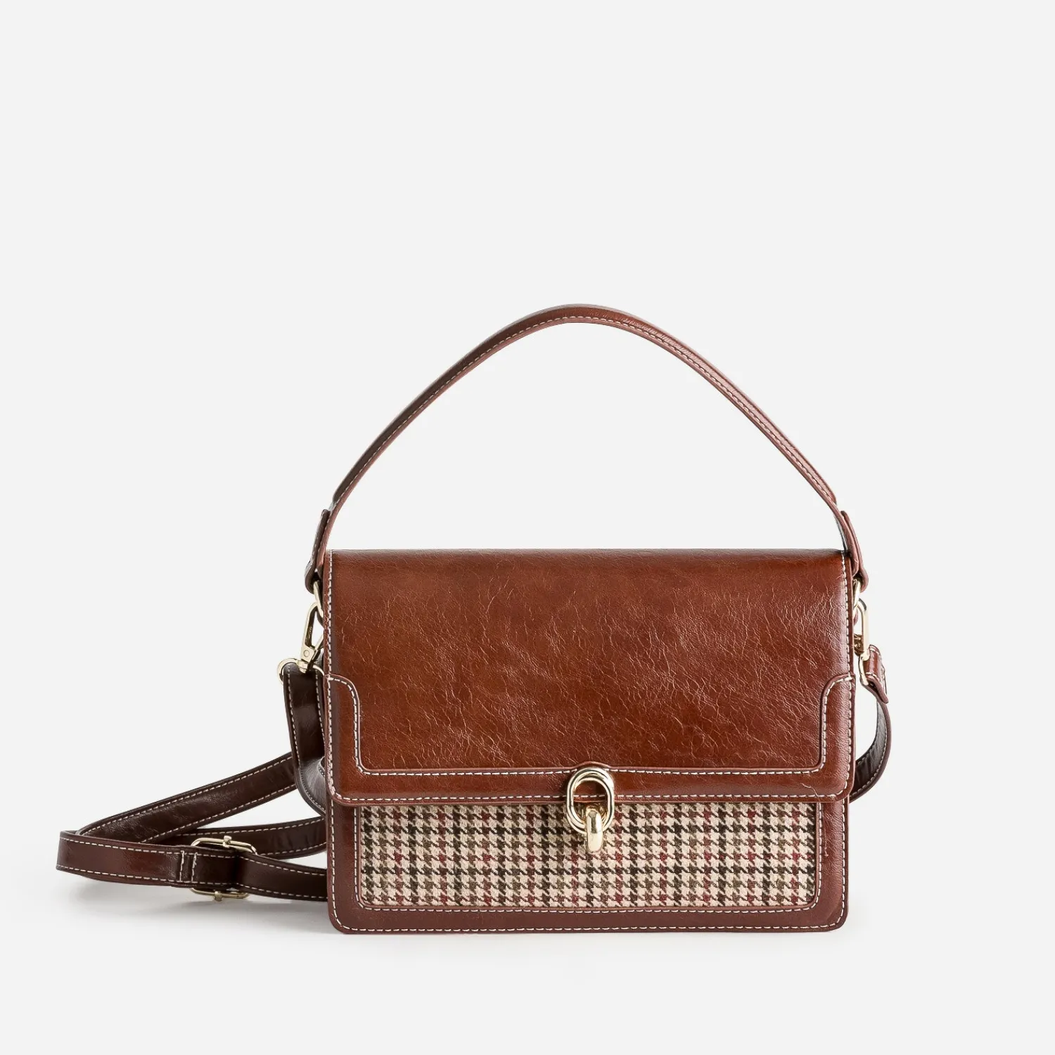 Eram Sacs À Main^Sac à main motif pied-de-poule COGNAC