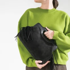 Texto Sacs À Main^Sac à main suédé à franges NOIR