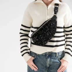 Texto Sacs Bananes & Bandoulières|Sacs À Main^Sac banane e bi-matière à sequins NOIR