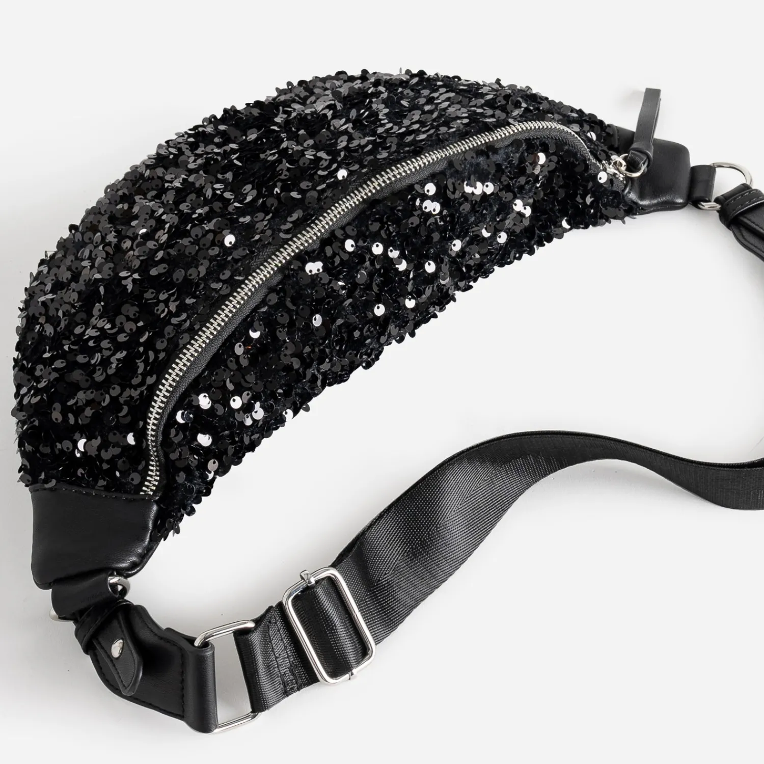 Texto Sacs Bananes & Bandoulières|Sacs À Main^Sac banane e bi-matière à sequins NOIR