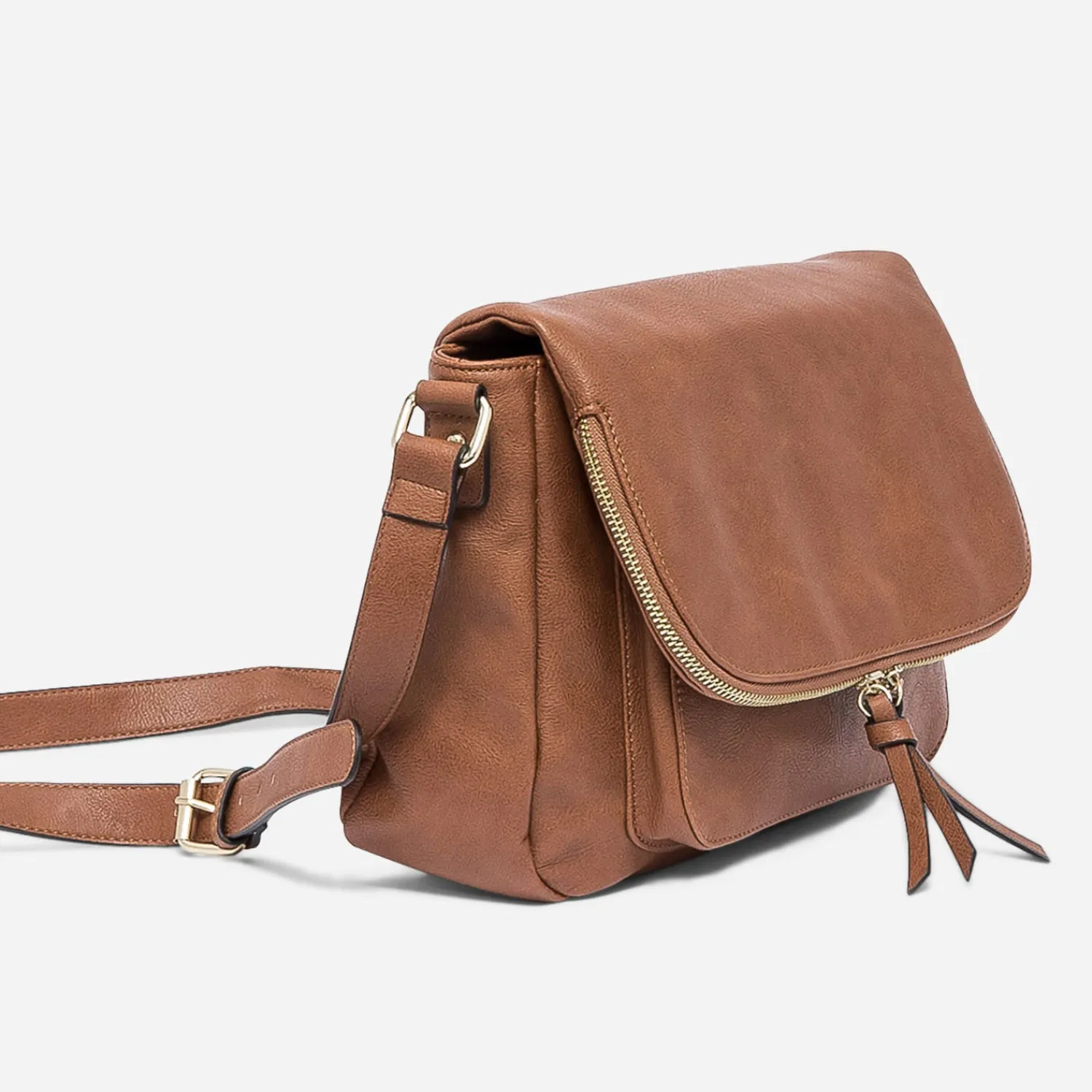 Eram Sacs À Main^Sac besace avec rabat zippé CAMEL