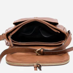 Eram Sacs À Main^Sac besace avec rabat zippé CAMEL