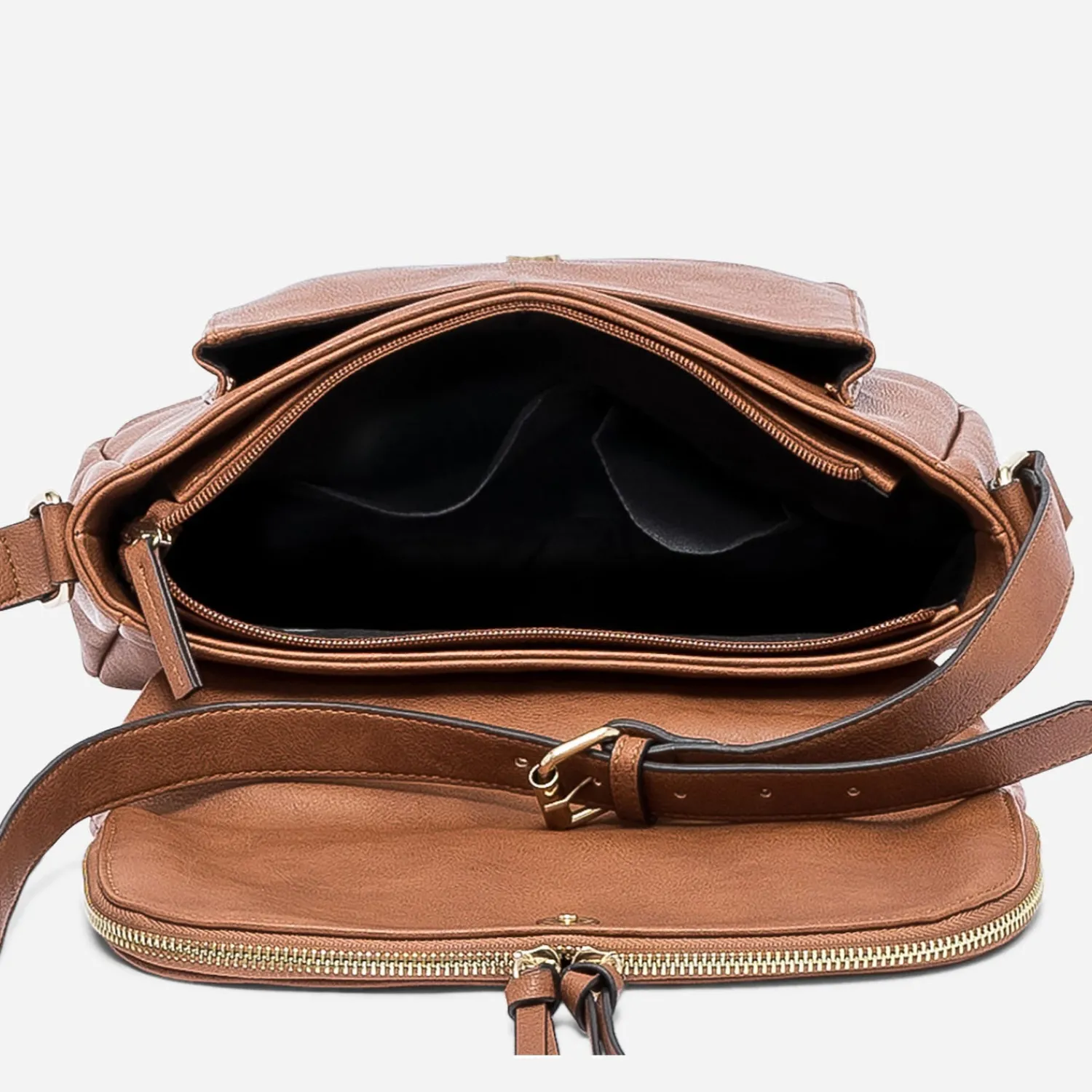 Eram Sacs À Main^Sac besace avec rabat zippé CAMEL