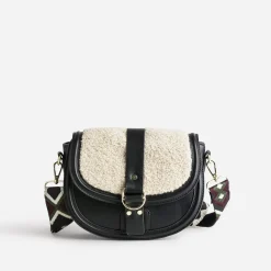Texto Sacs À Main^Sac besace avec rabat tissu Sherpa NOIR